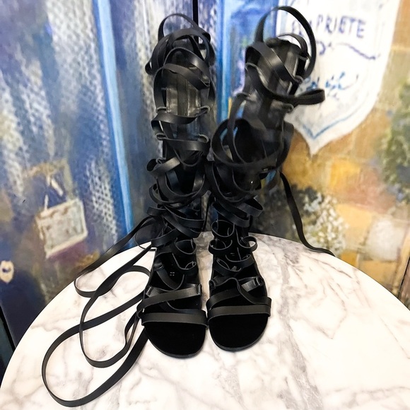 Aminah Abdul Jillil Riyka Gladiator Sandal Black Leather Size 8 GUC - Picture 3 of 10